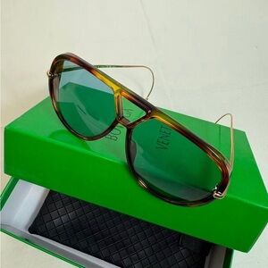Bottega Veneta Brown Sunglasses with Green Lenses